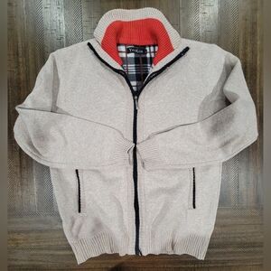 Yeokou Men’s Full Zip Knitted Sweater Cashmere Blend Beige size Large